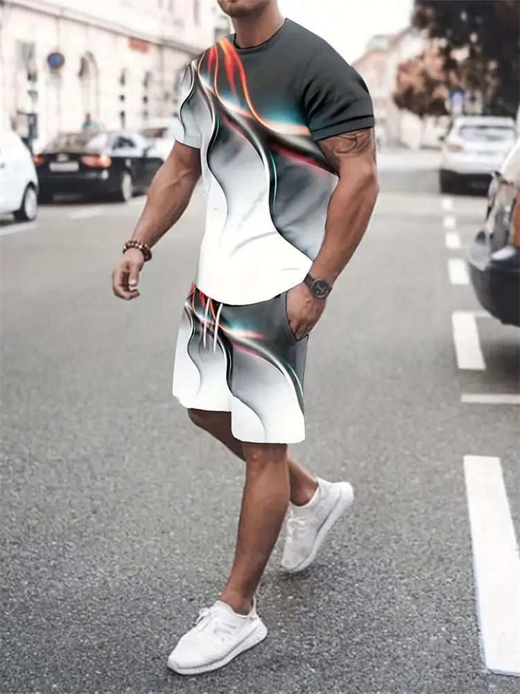 Summer Gym Clothing - Kaus Tekstur Gradien Pria Wanita Setelan