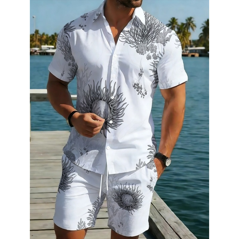 Beach Shirt Hawaiian - Setelan Kemeja & Celana Pendek Pria