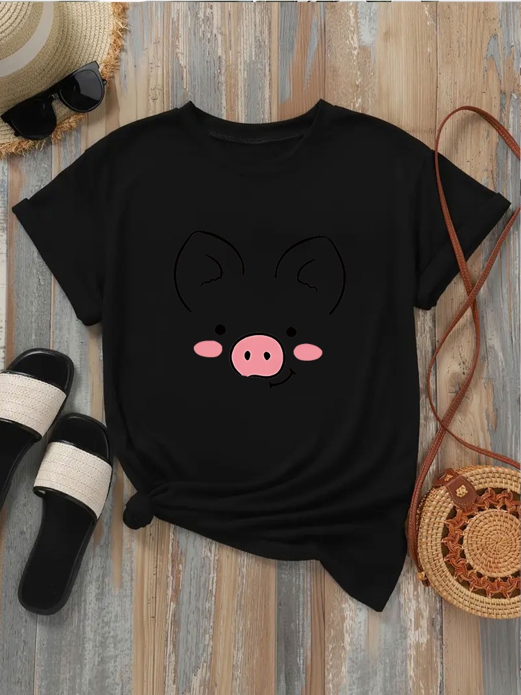 Summer Clothing Images - Kaos Wanita Motif Wajah Babi Lucu