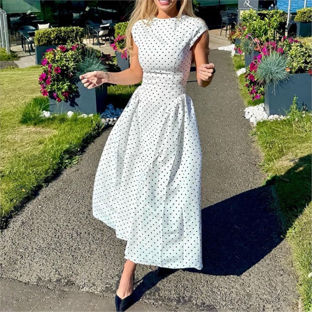 Summer Zara - Gaun Wanita Lengan Pendek Motif Polkadot