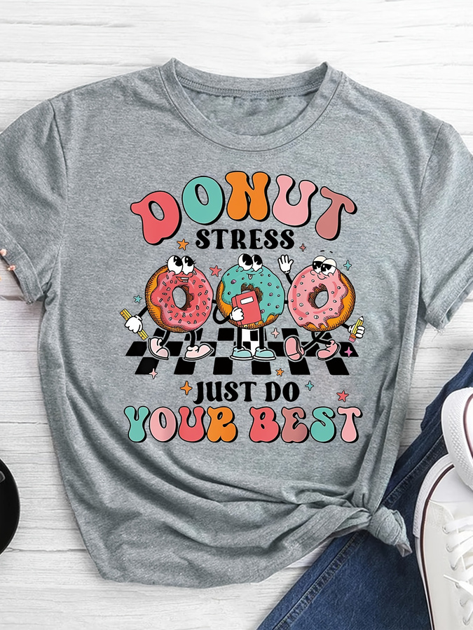 Summer Clothing Trends 2026 - Kaos Cetak Donat Kartun, Atasan Kasual