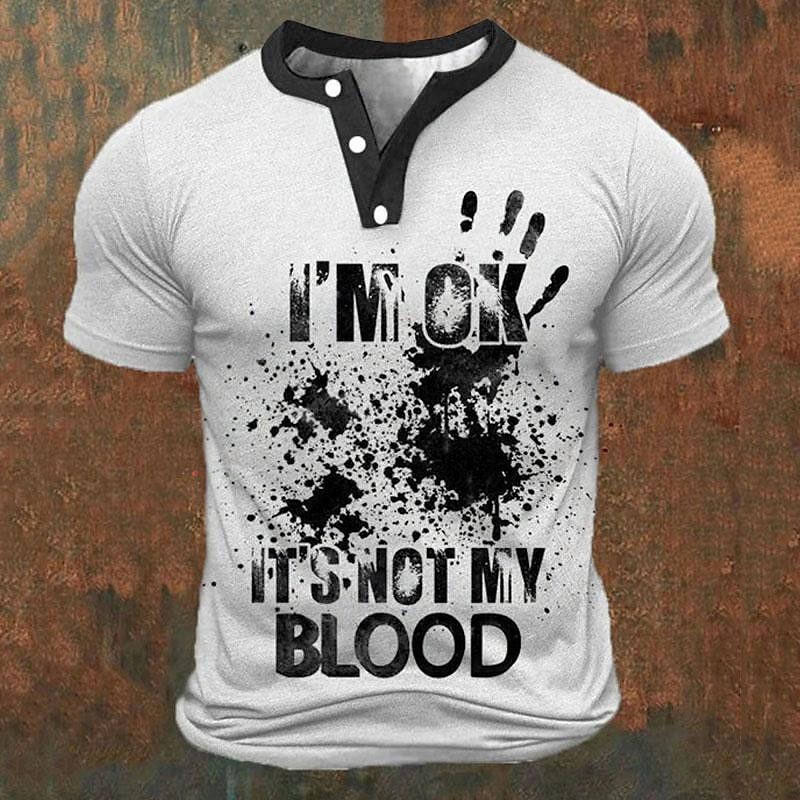 Summer Knit Clothing - Kaos Henley Pria Cetak Huruf 3D