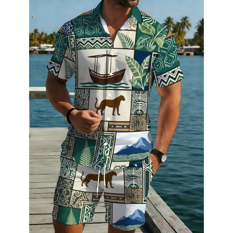 Beach Shirt Hawaiian - Setelan Pria Kasual Dua Potong, Kemeja