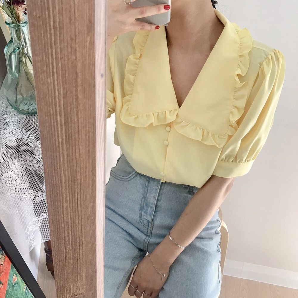 Blus Wanita Ruffle Padat Lenga - Summer Clothing Teens ulasan dan harga
