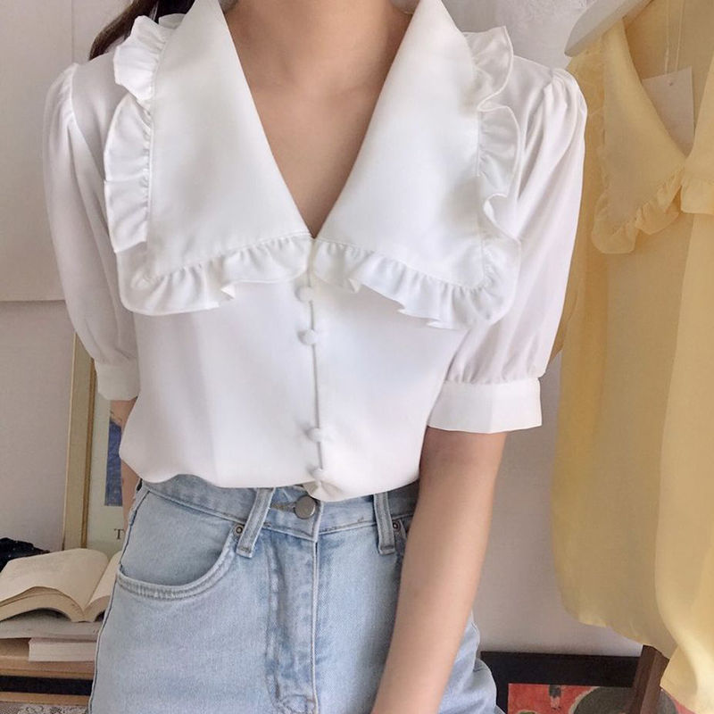 Blus Wanita Ruffle Padat Lenga - Summer Clothing Teens ulasan dan harga