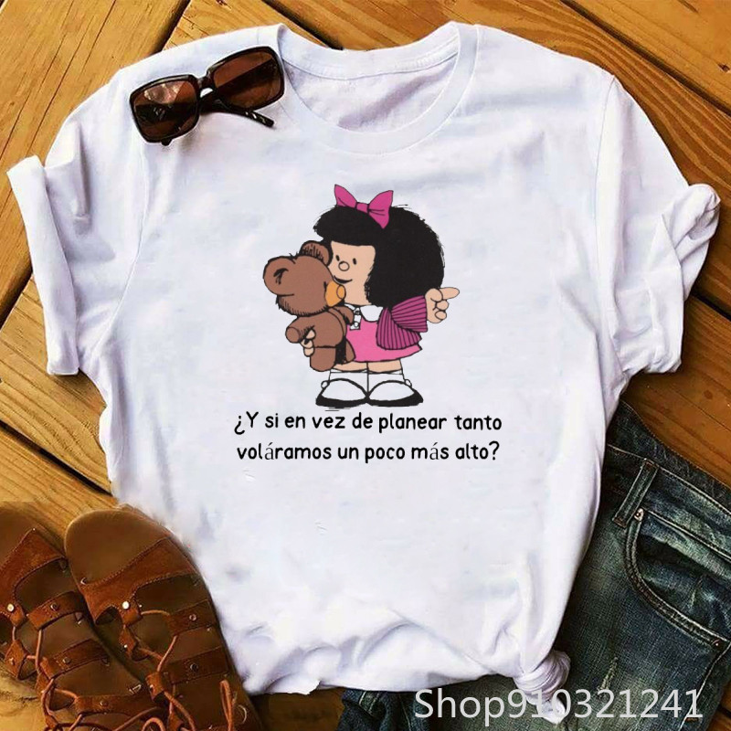Rock Roll Mafalda tshirt lucu  - Summer Clothing Teens ulasan dan harga