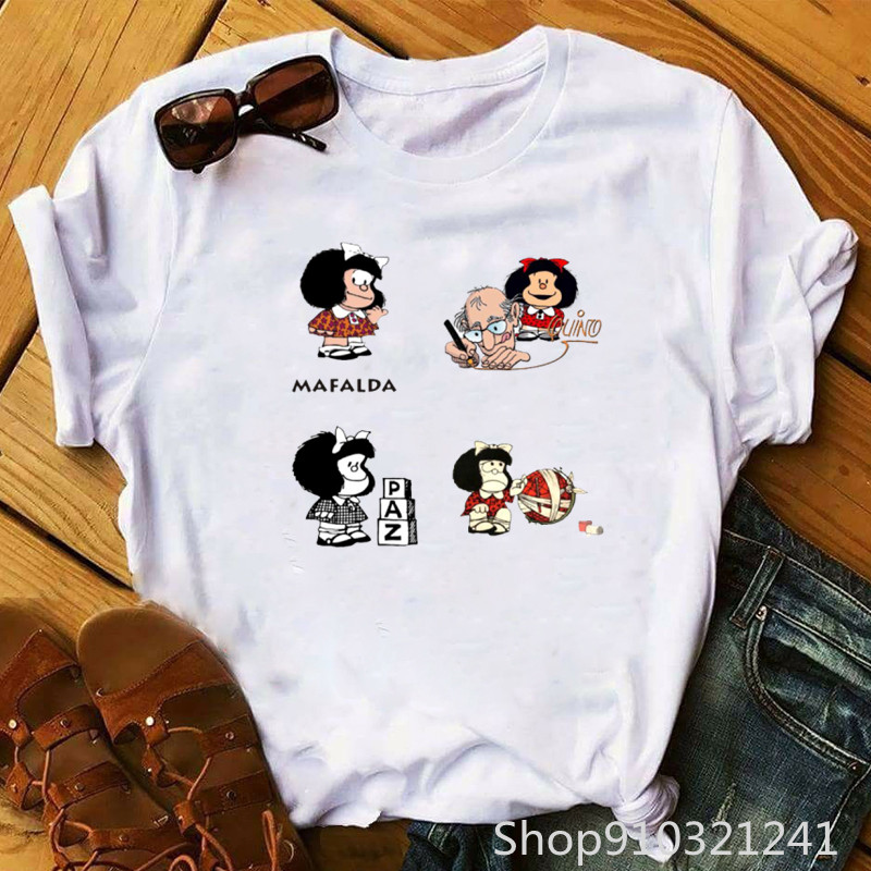 Rock Roll Mafalda tshirt lucu  - Summer Clothing Teens ulasan dan harga