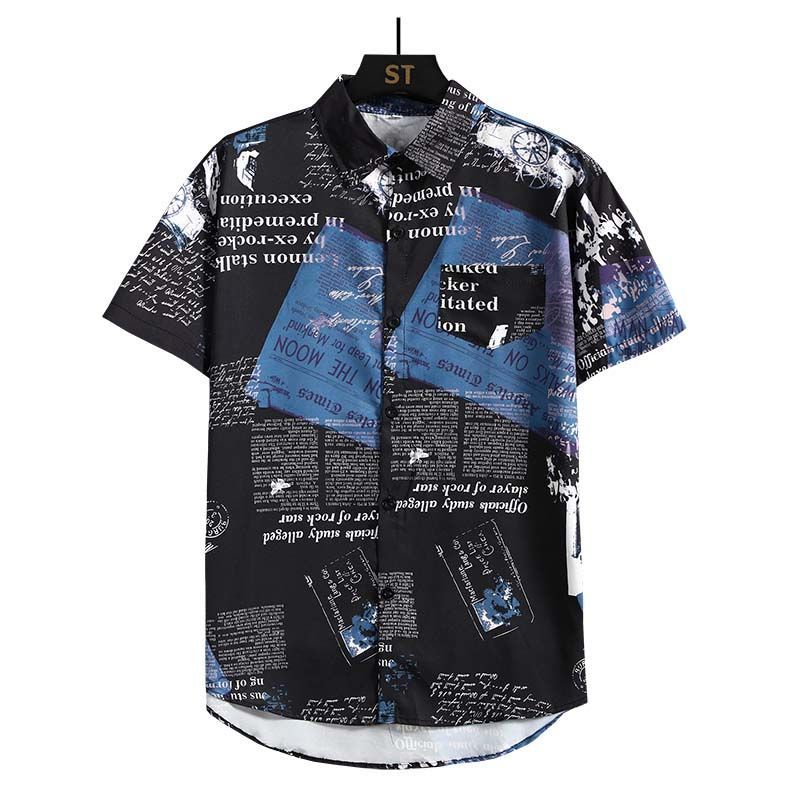 Setelan 2 potong motif koran p - Beach Shirt Hawaiian ulasan dan harga