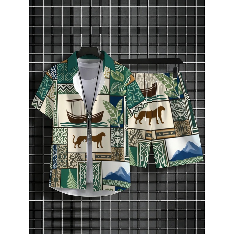 Setelan Pria Kasual Dua Potong - Beach Shirt Hawaiian ulasan dan harga